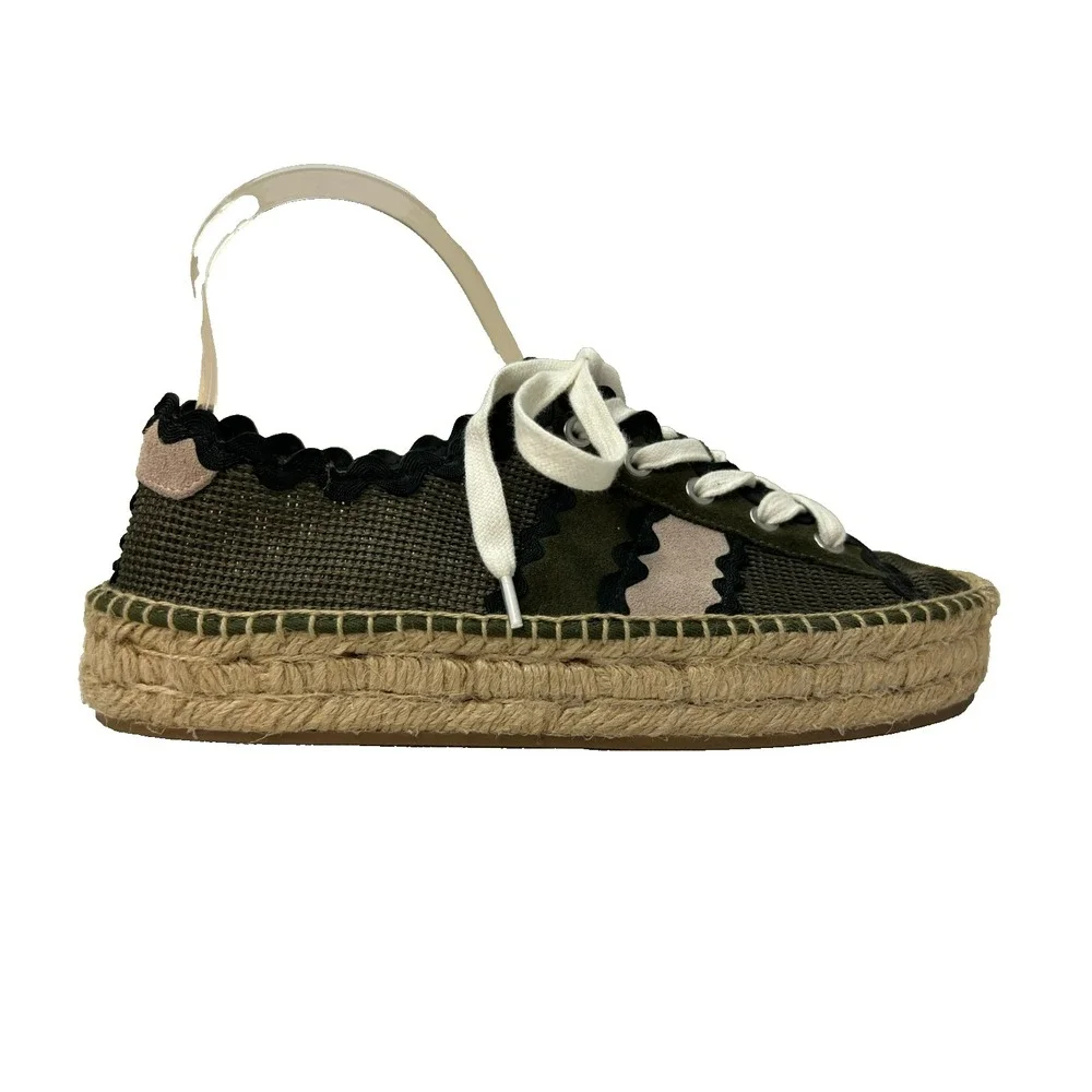 Bernardo for Anthropologie Vale Espadrille Sneaker Green Mix Media Low Top 8.5
